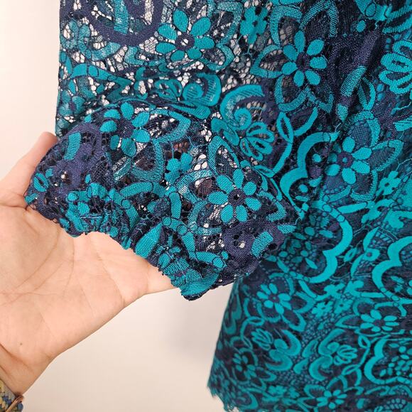 Lilly Pulitzer Georgi Lace Puff Sleeve Dress 4 Valencia Teal Blue Mini Sheath - Picture 5 of 12
